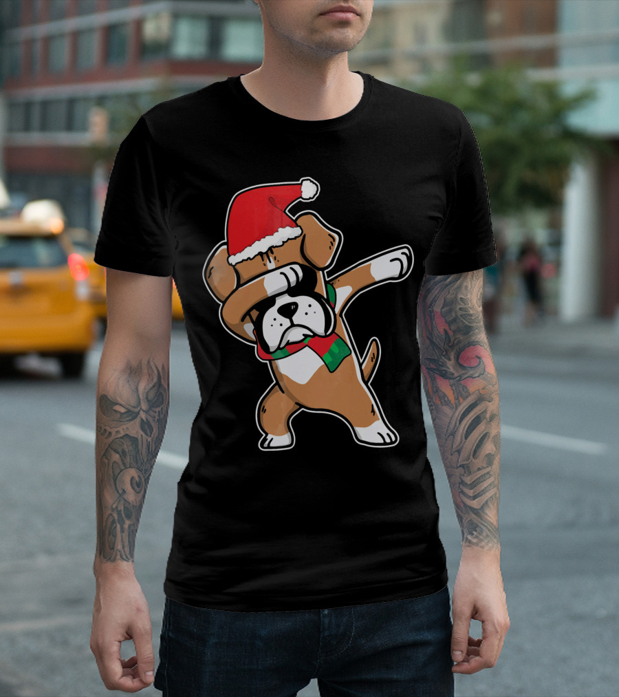 Santa Claus Boxer Dog Dabbing Dance Hip Hop Christmas T-Shirt