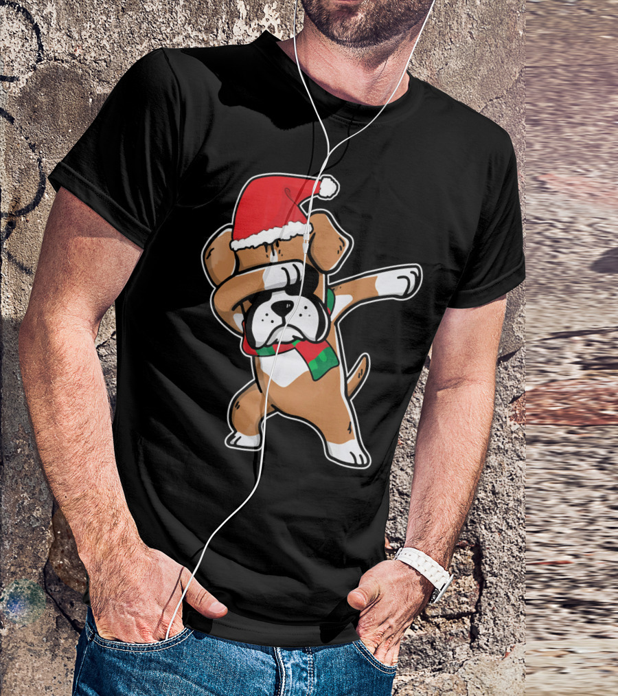 Santa Claus Boxer Dog Dabbing Dance Hip Hop Christmas T-Shirt