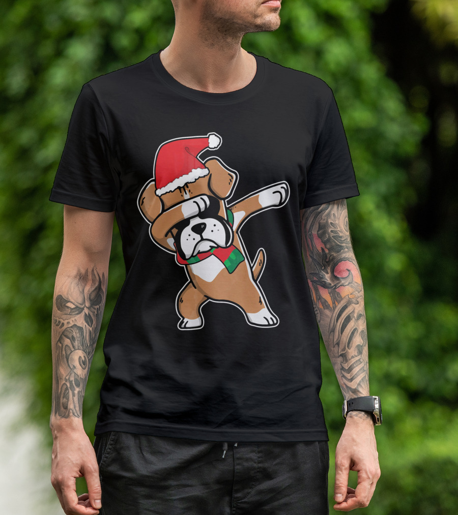 Santa Claus Boxer Dog Dabbing Dance Hip Hop Christmas T-Shirt