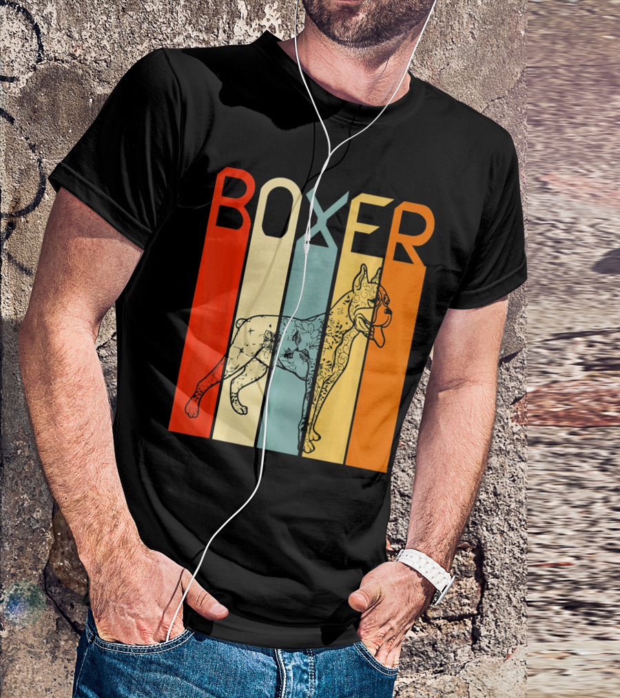Boxer Dog Retro Stripes Outline T-Shirt