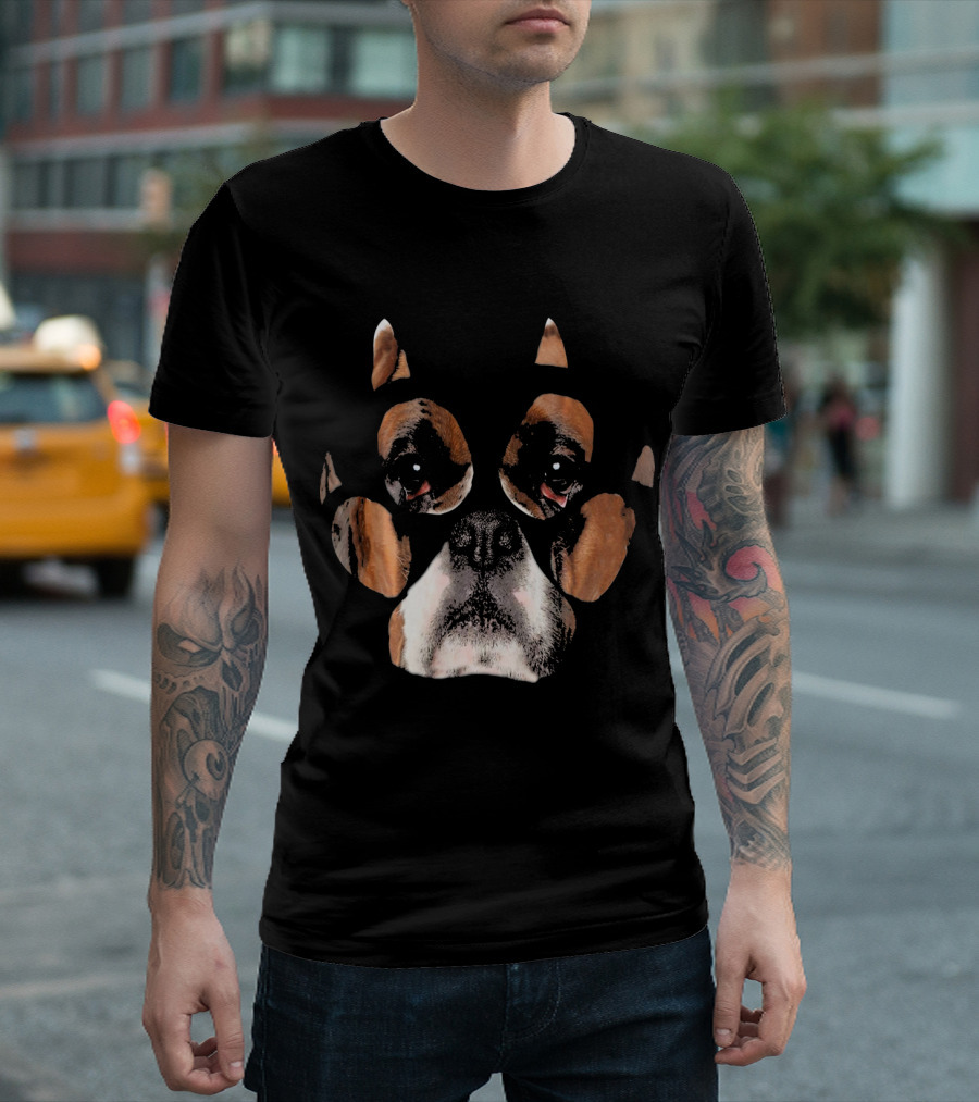 Boxer Dog Face Inside Paw Prints T-Shirt
