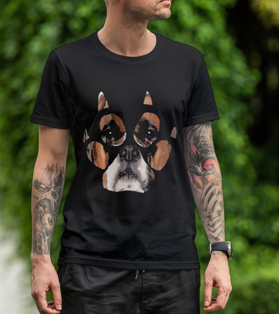 Boxer Dog Face Inside Paw Prints T-Shirt