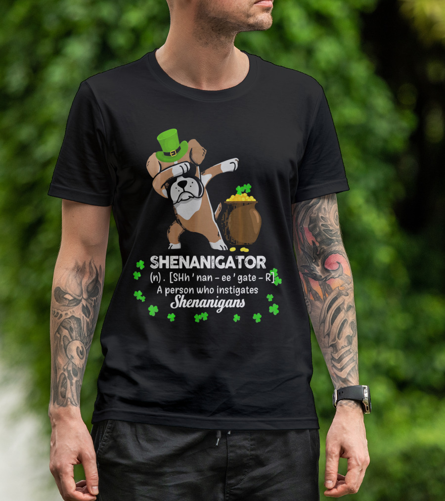 Shenanigator Boxer Dabbing St. Patrick's Day Shenanigans With Hat And Gold T-Shirt