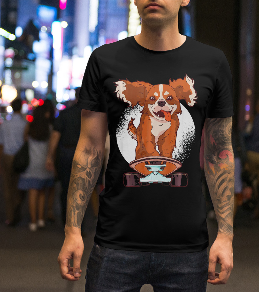 Cavalier Dog On Skateboard With Happy Expression And Energetic Pose T-Shirt