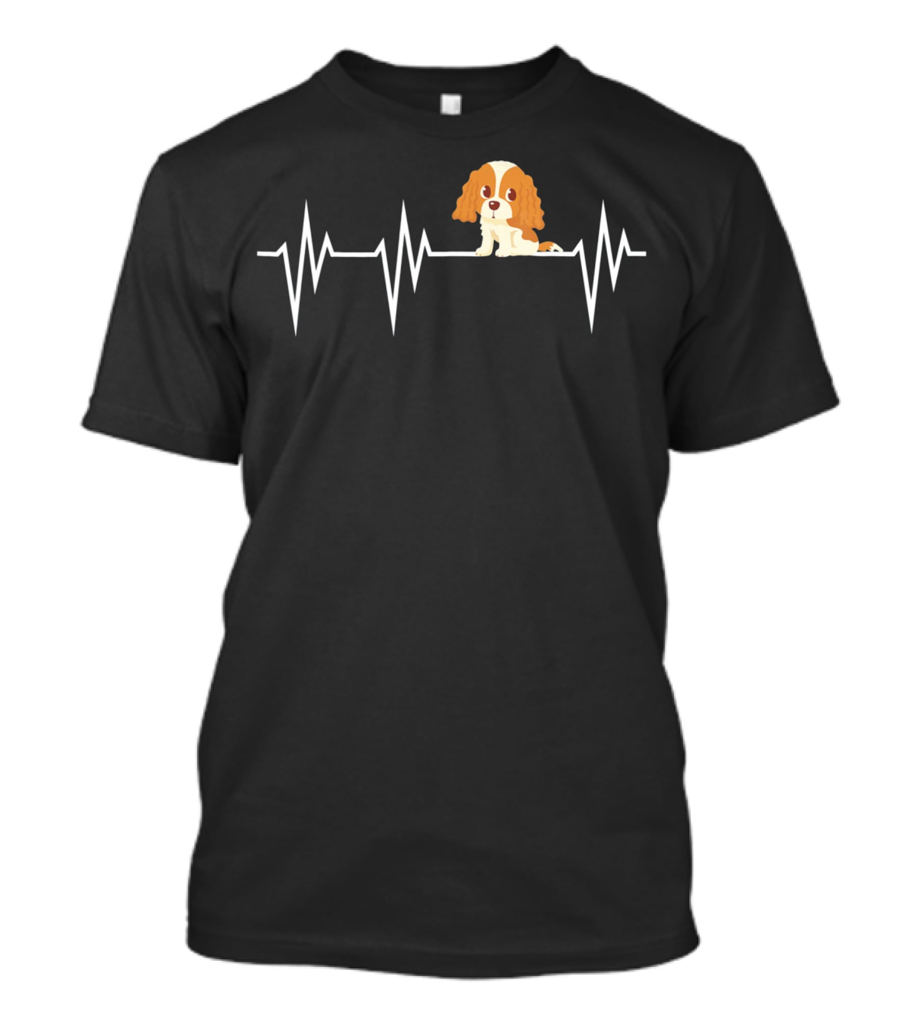 Cavalier King Charles Spaniel Heartbeat EKG Line With Cartoon Puppy T-Shirt