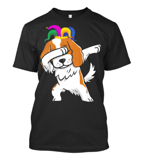 Cavalier King Charles Spaniel Dabbing Jester Hat Mardi Gras T-Shirt