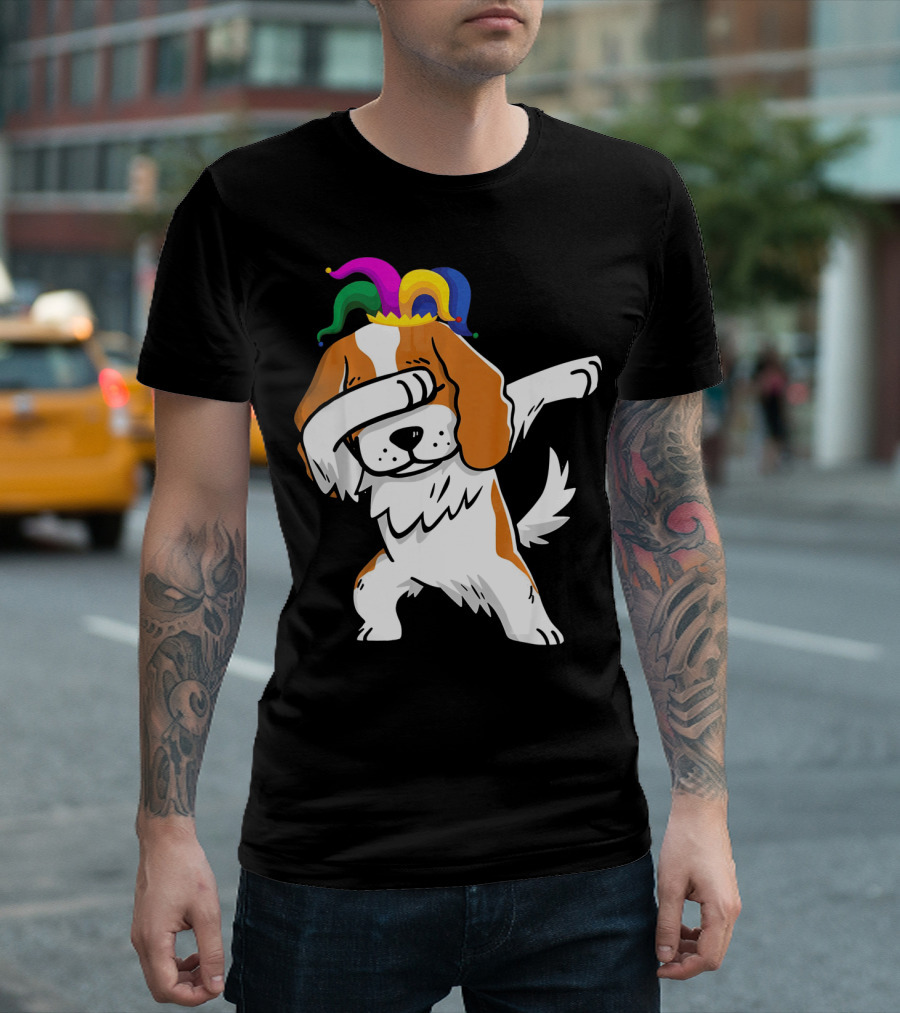 Cavalier King Charles Spaniel Dabbing Jester Hat Mardi Gras T-Shirt