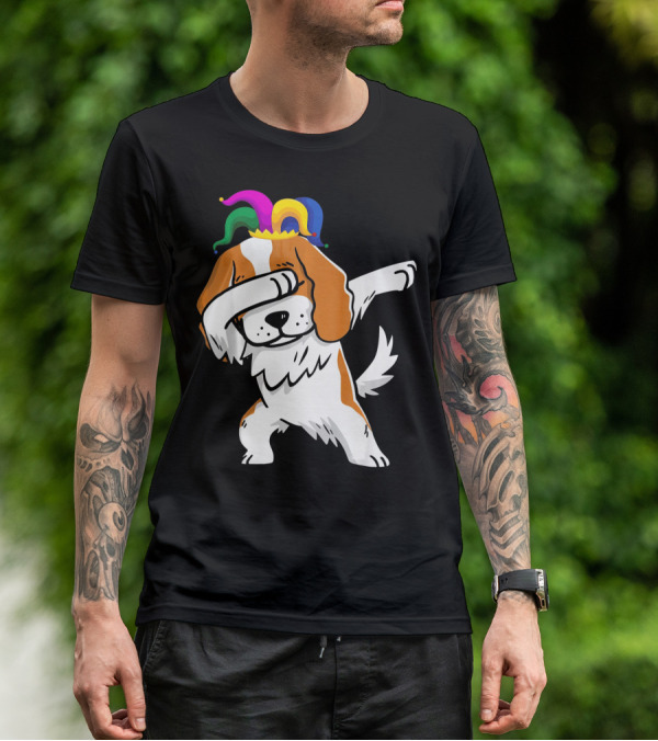 Cavalier King Charles Spaniel Dabbing Jester Hat Mardi Gras T-Shirt