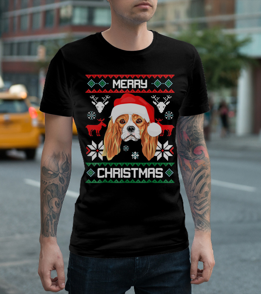 Merry Christmas Cavalier King Charles Spaniel Ugly Sweater Santa Hat T-Shirt