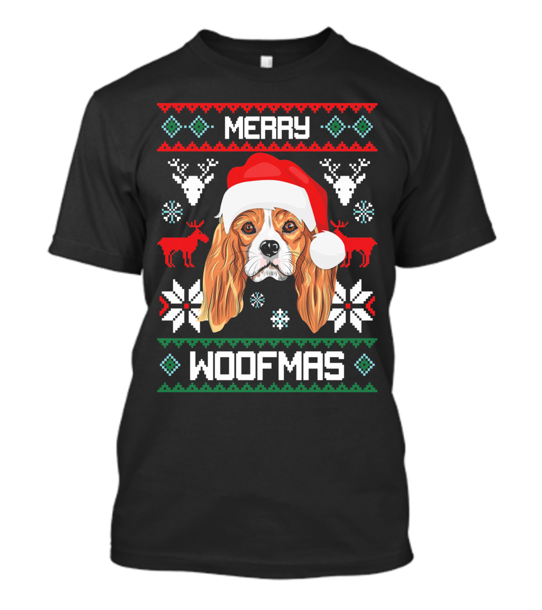 Merry Woofmas Cavalier King Charles Spaniel Santa Hat Reindeer Snowflakes Christmas Sweats T-Shirt