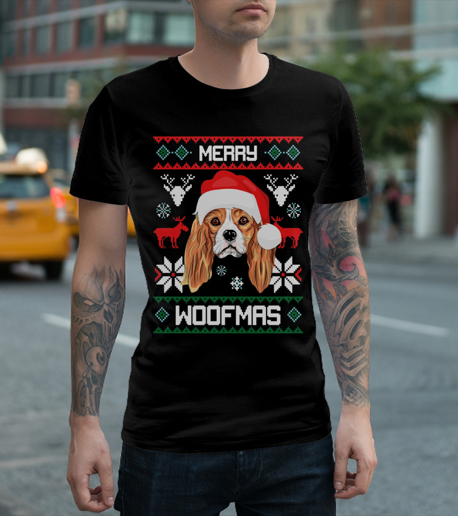 Merry Woofmas Cavalier King Charles Spaniel Santa Hat Reindeer Snowflakes Christmas Sweats T-Shirt