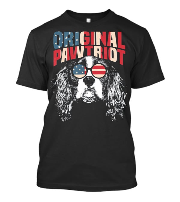 Original Pawtriot Cavalier King Charles Spaniel USA Flag Sunglasses T-Shirt