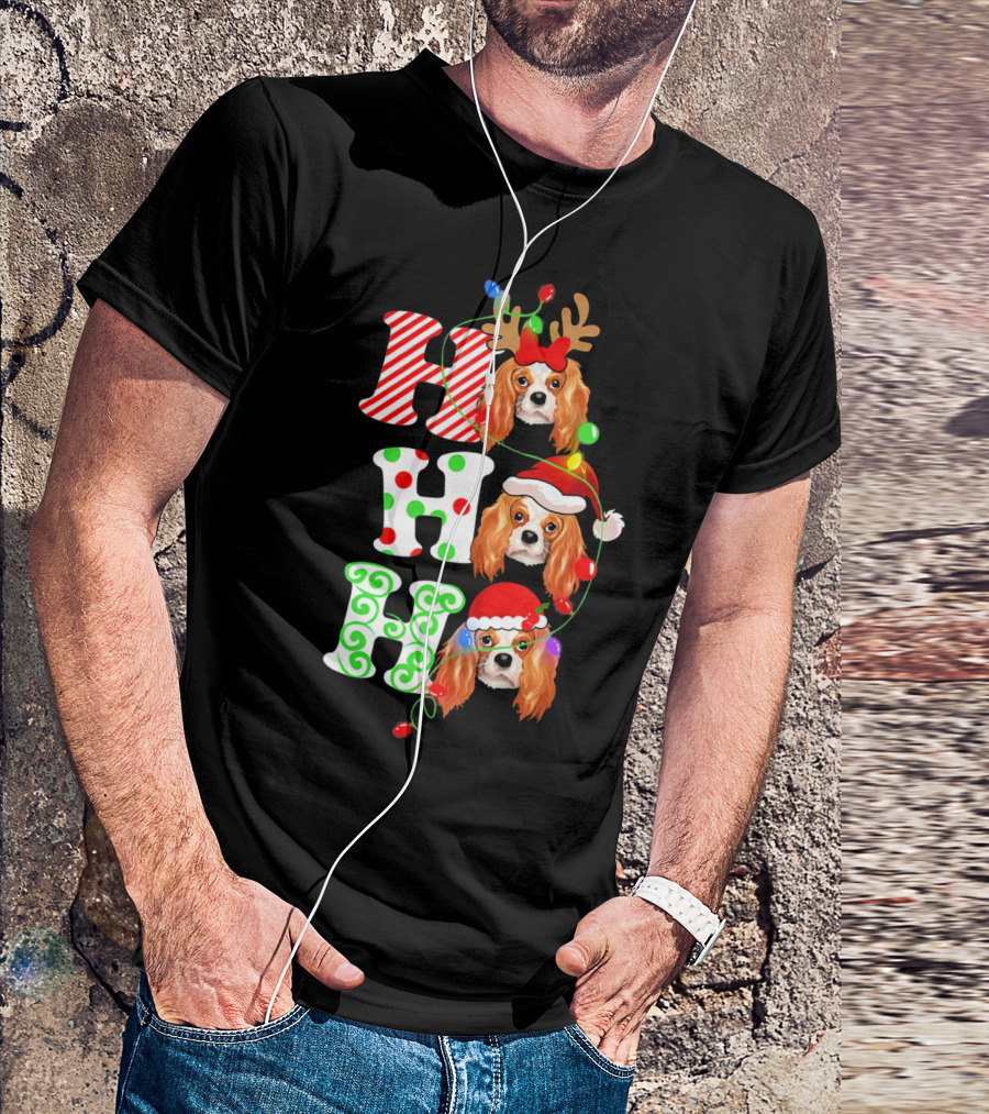 Cavalier King Charles Spaniel Santa Ho Ho Christmas Lights T-Shirt