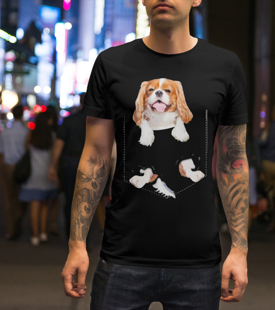 Cavalier King Charles Spaniel Puppy In Faux Pocket T-Shirt