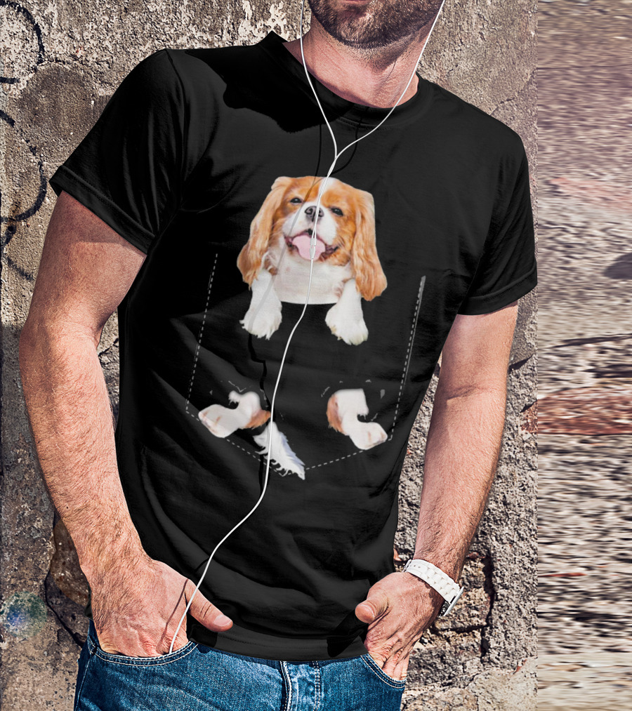 Cavalier King Charles Spaniel Puppy In Faux Pocket T-Shirt