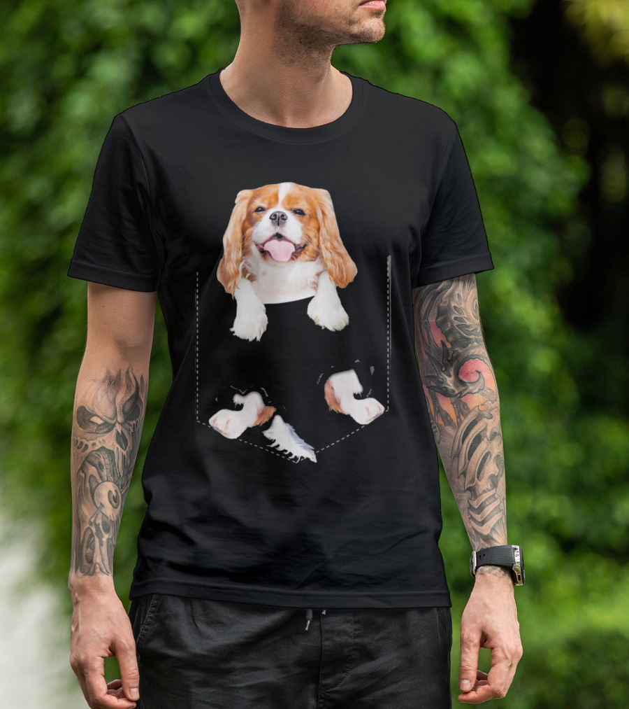 Cavalier King Charles Spaniel Puppy In Faux Pocket T-Shirt
