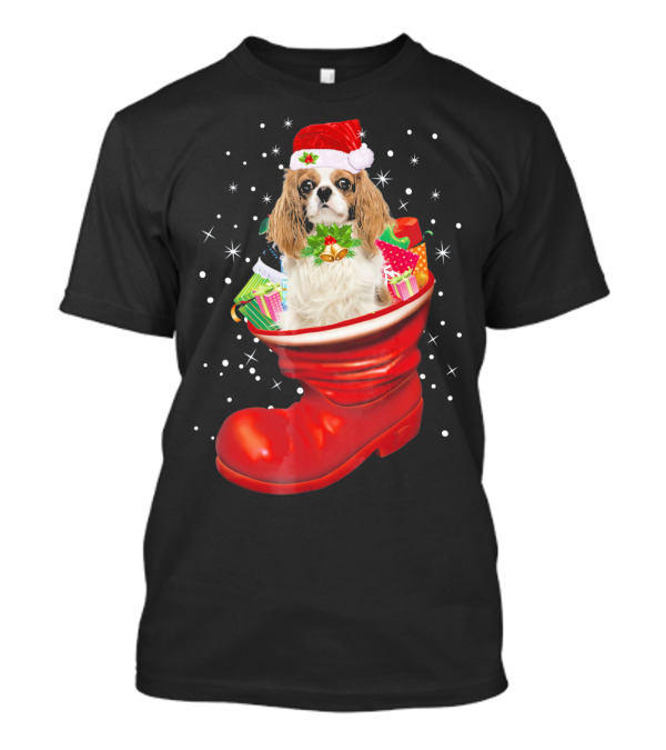 Cavalier King Christmas Dog In Festive Boot With Gifts T-Shirt
