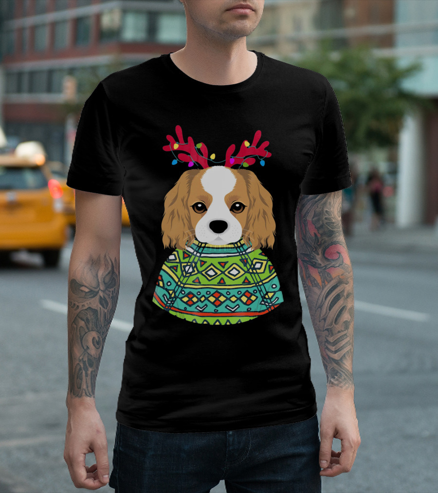 Cavalier Spaniel Reindeer Antlers Festive T-Shirt