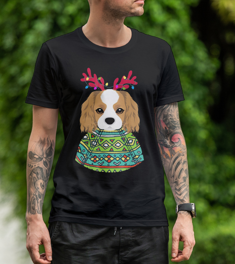Cavalier Spaniel Reindeer Antlers Festive T-Shirt