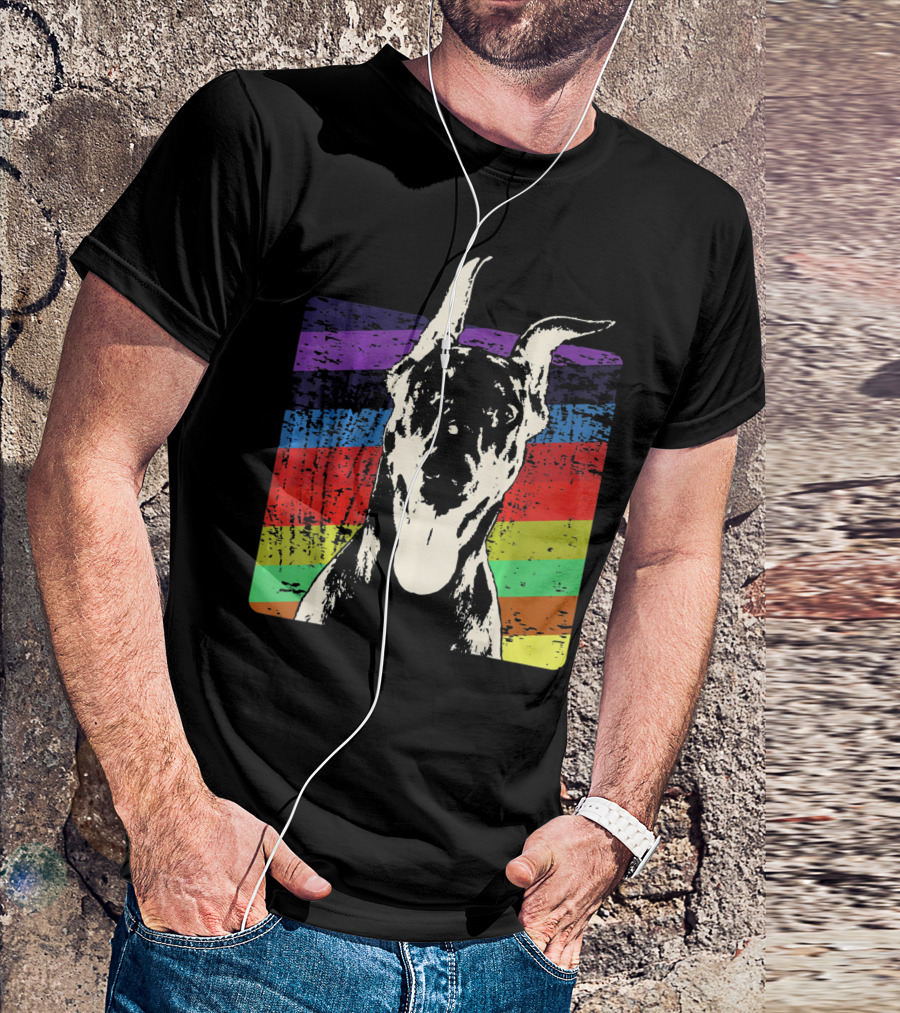 Classic Vintage Doberman Pinscher Rainbow Stripes Retro T-Shirt