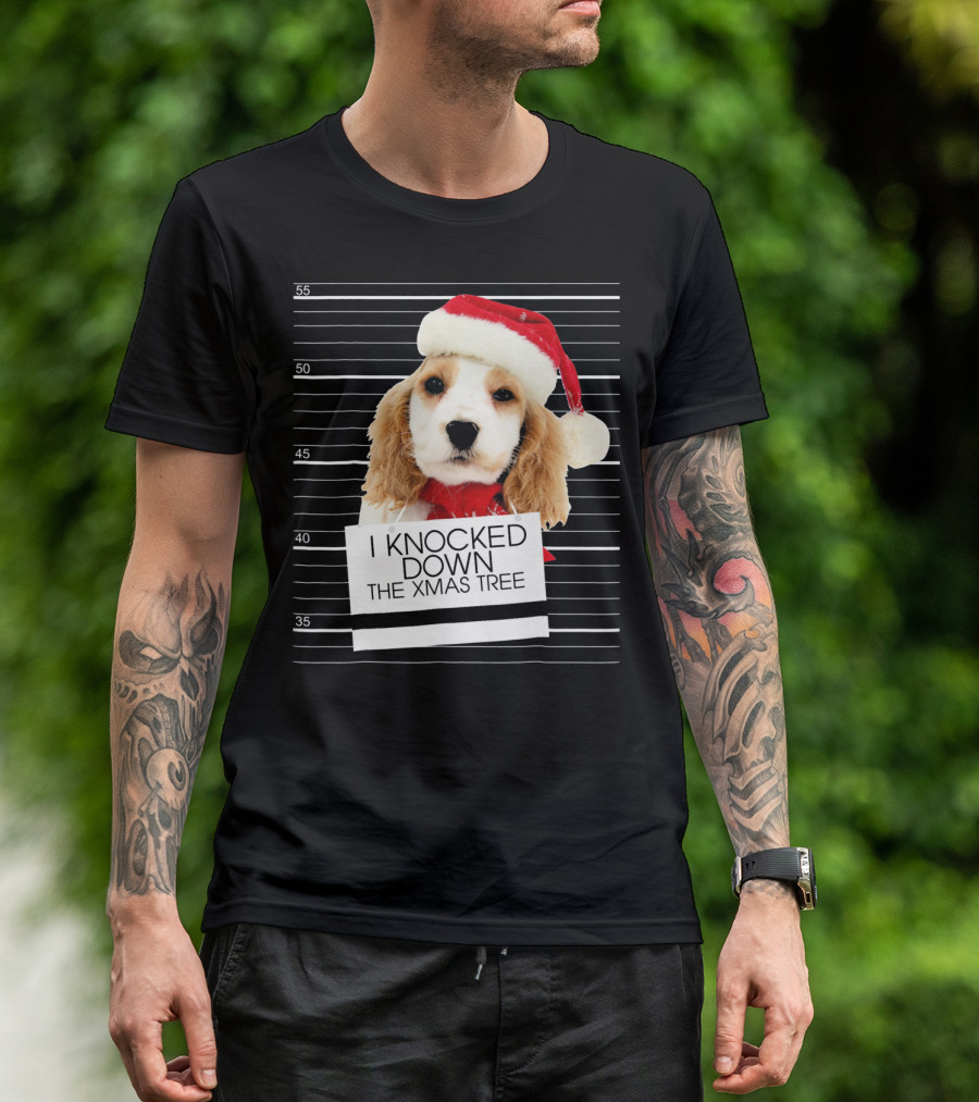 Cocker Spaniel Dog In Santa Hat Knocked Down The Xmas Tree T-Shirt