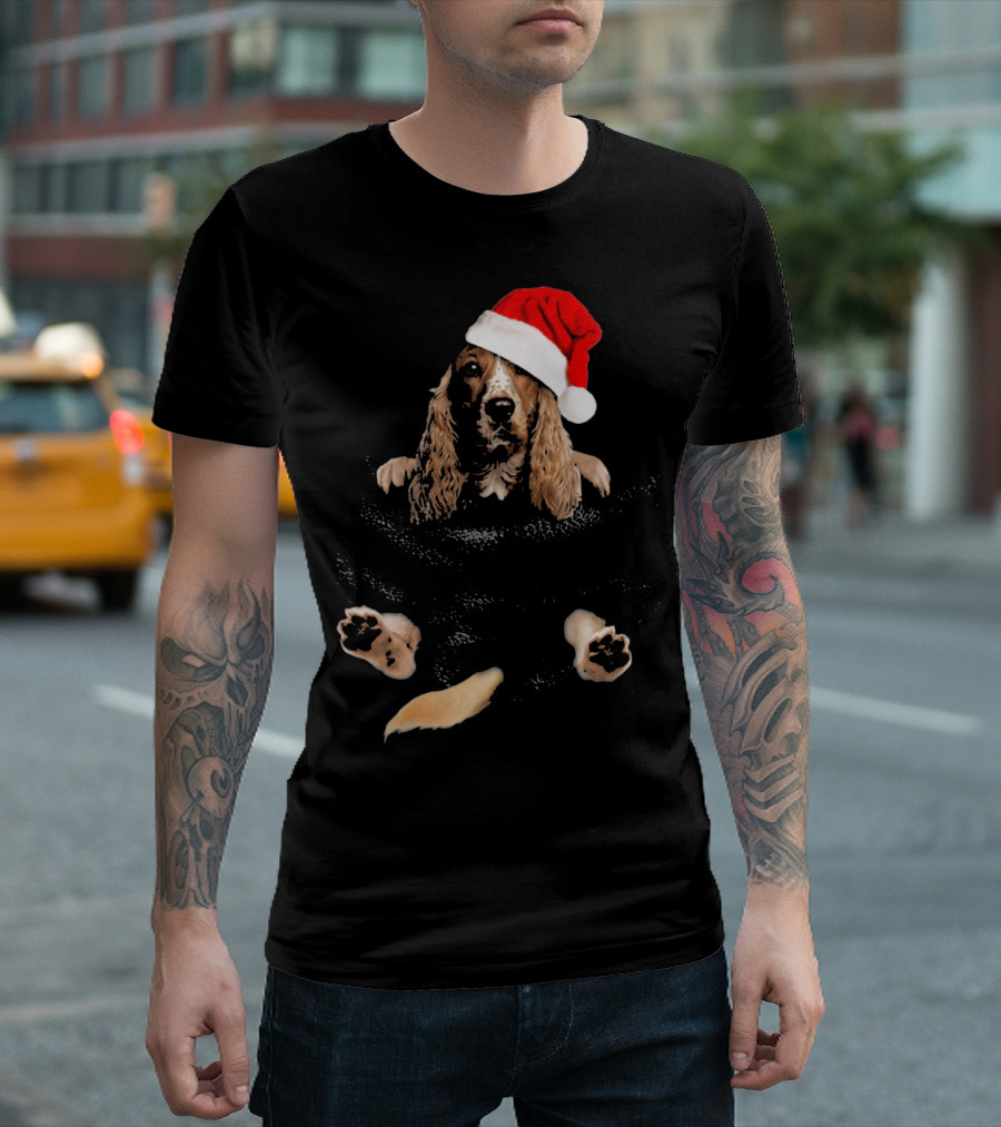 Cocker Spaniel Christmas Santa Hat in Pocket T-Shirt