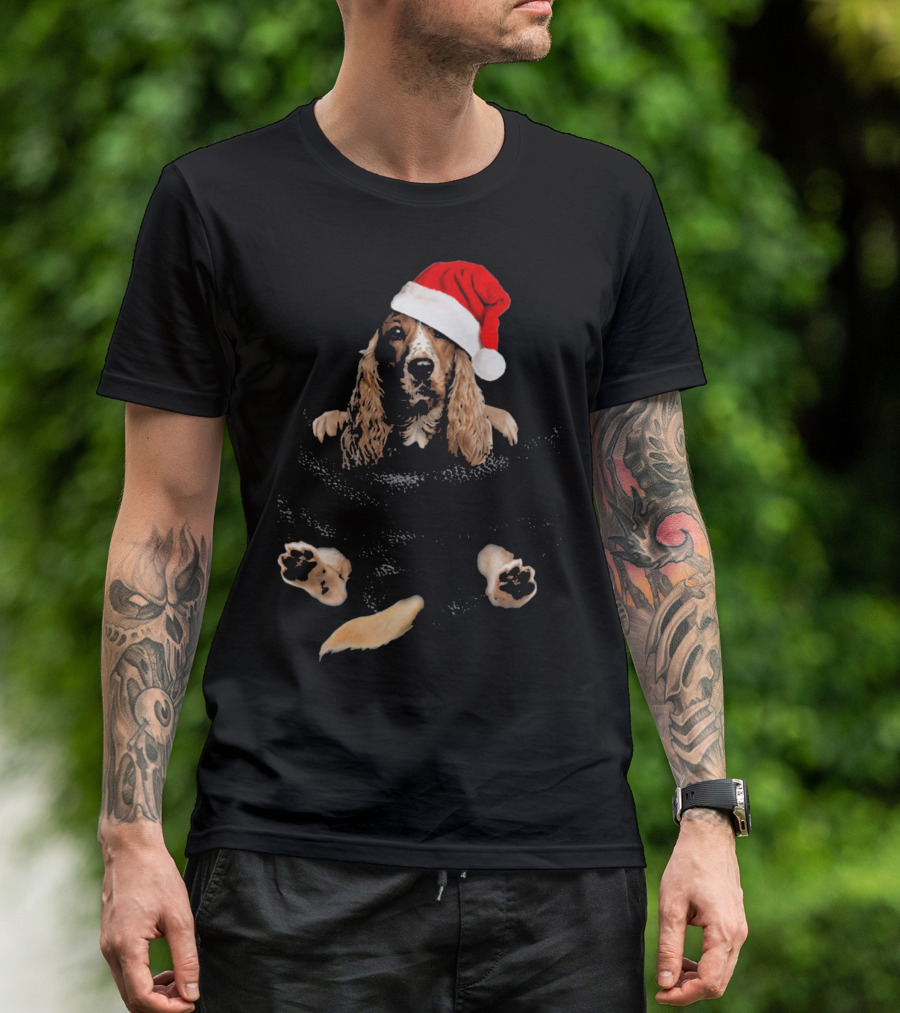 Cocker Spaniel Christmas Santa Hat In Pocket T-Shirt
