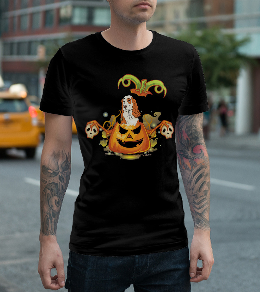 Cocker Spaniel Dog Halloween Pumpkin with Skulls T-Shirt