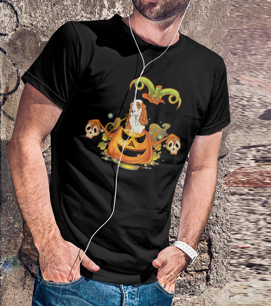 Cocker Spaniel Dog Halloween Pumpkin With Skulls T-Shirt