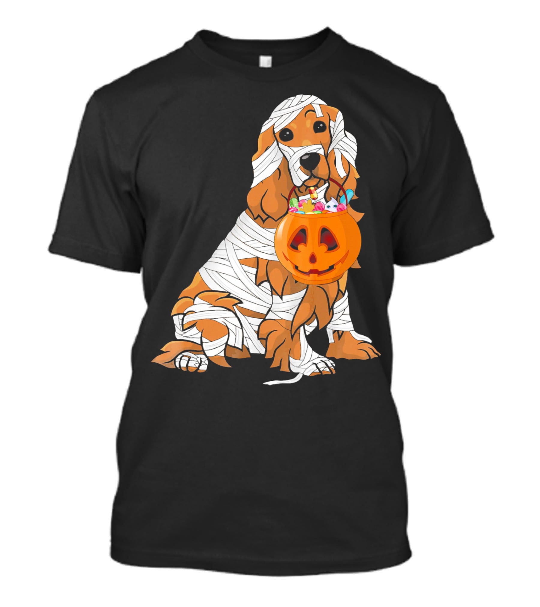 Cocker Spaniel Halloween Mummy Pumpkin Bucket T-Shirt
