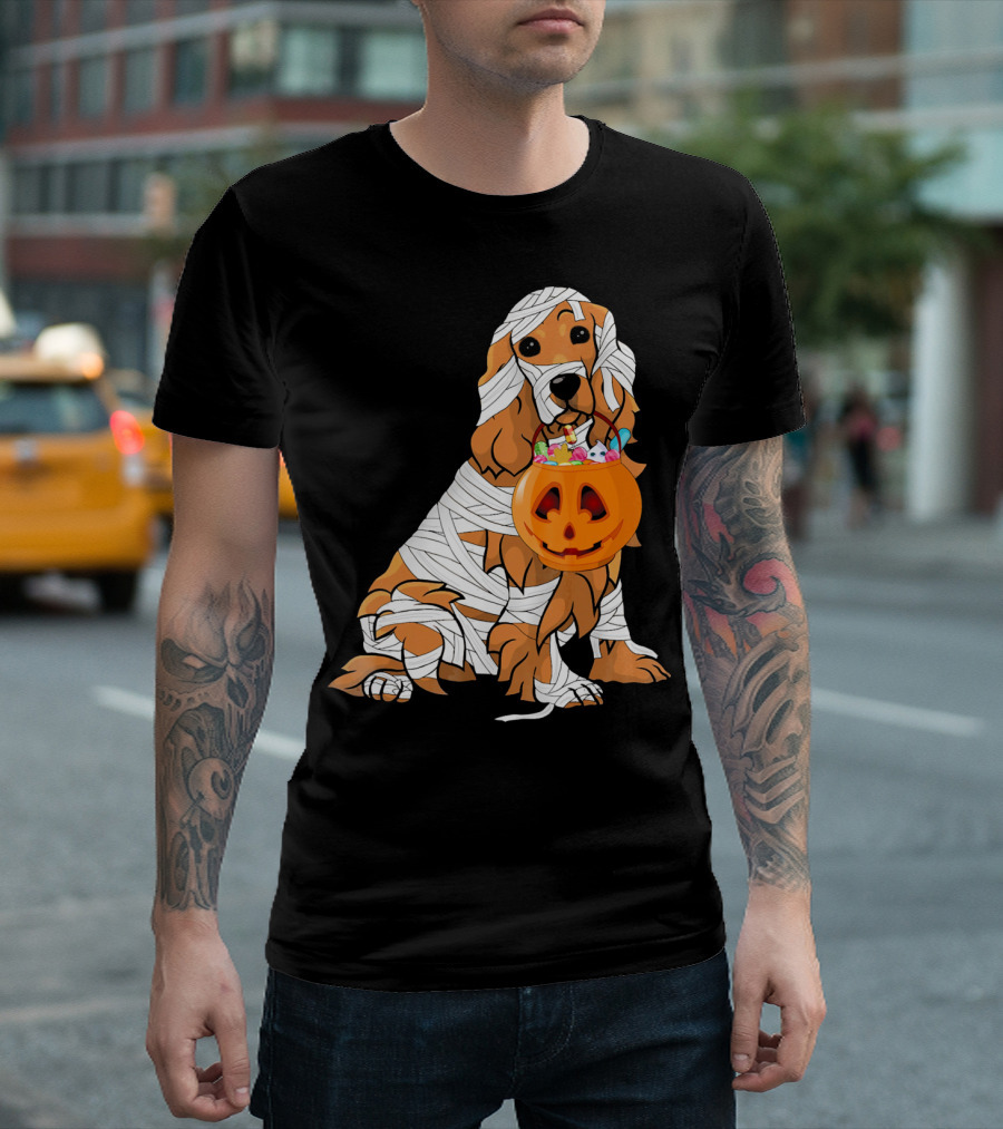 Cocker Spaniel Halloween Mummy Pumpkin Bucket T-Shirt