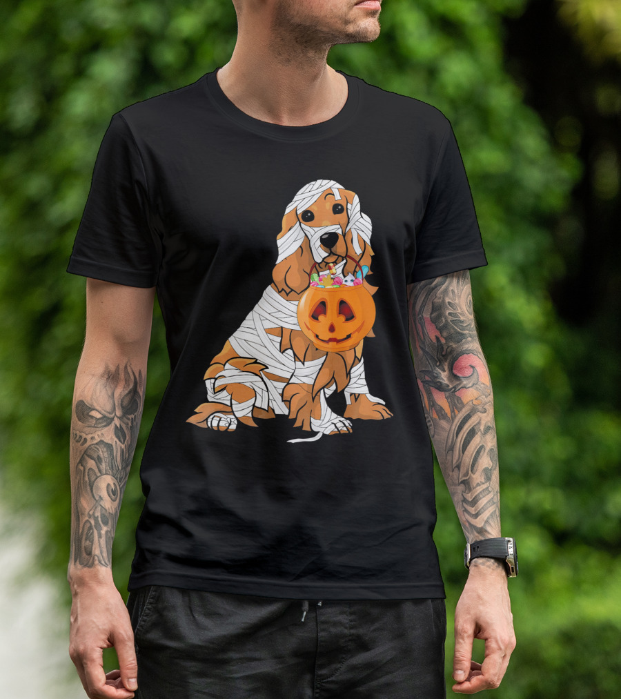 Cocker Spaniel Halloween Mummy Pumpkin Bucket T-Shirt