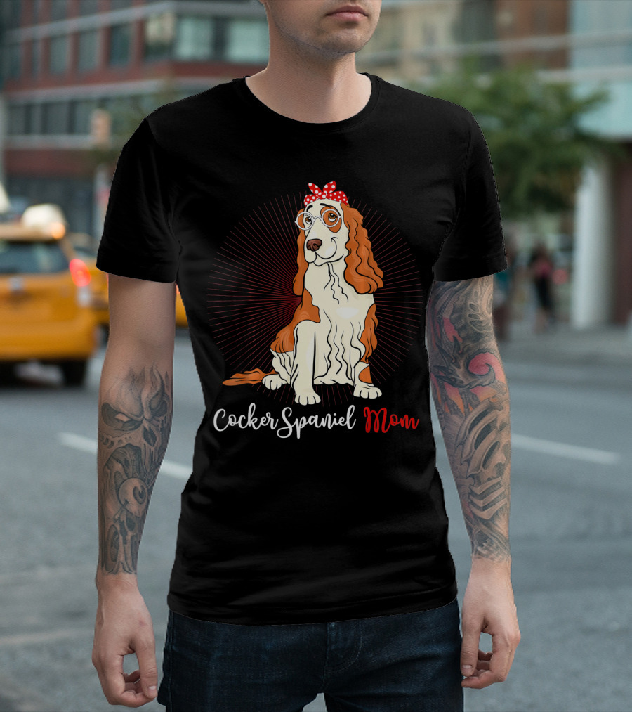 Cocker Spaniel Mom with Glasses and Red Polka Dot Bandana T-Shirt