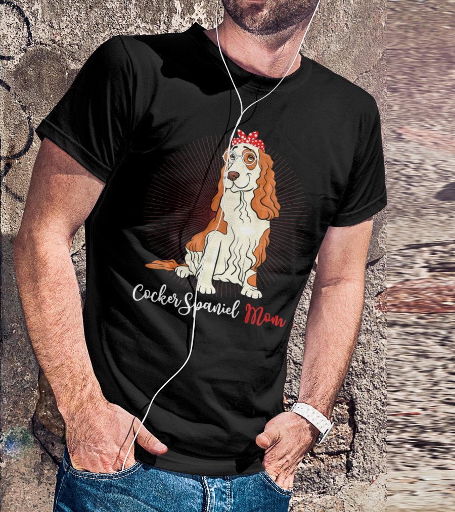 Cocker Spaniel Mom With Glasses And Red Polka Dot Bandana T-Shirt