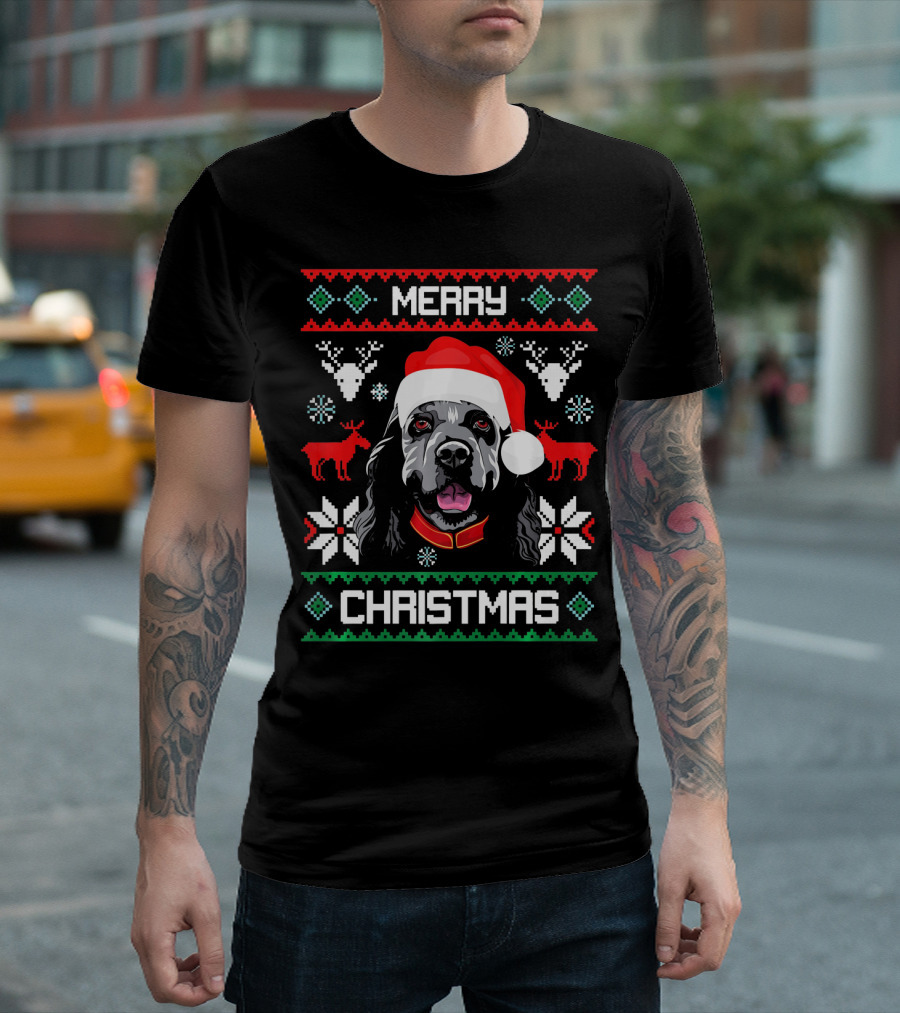 Merry Christmas Cocker Spaniel Dog Santa Hat Retro Holiday T-Shirt