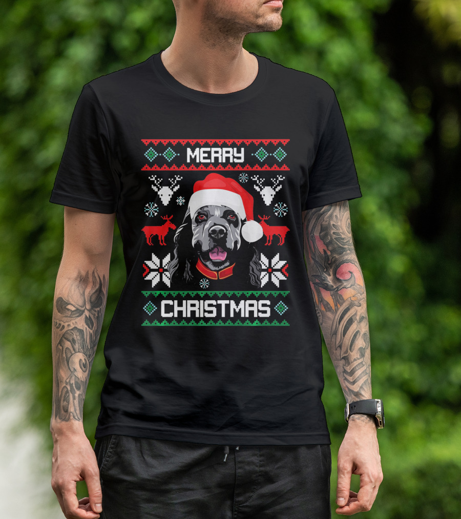 Merry Christmas Cocker Spaniel Dog Santa Hat Retro Holiday T-Shirt