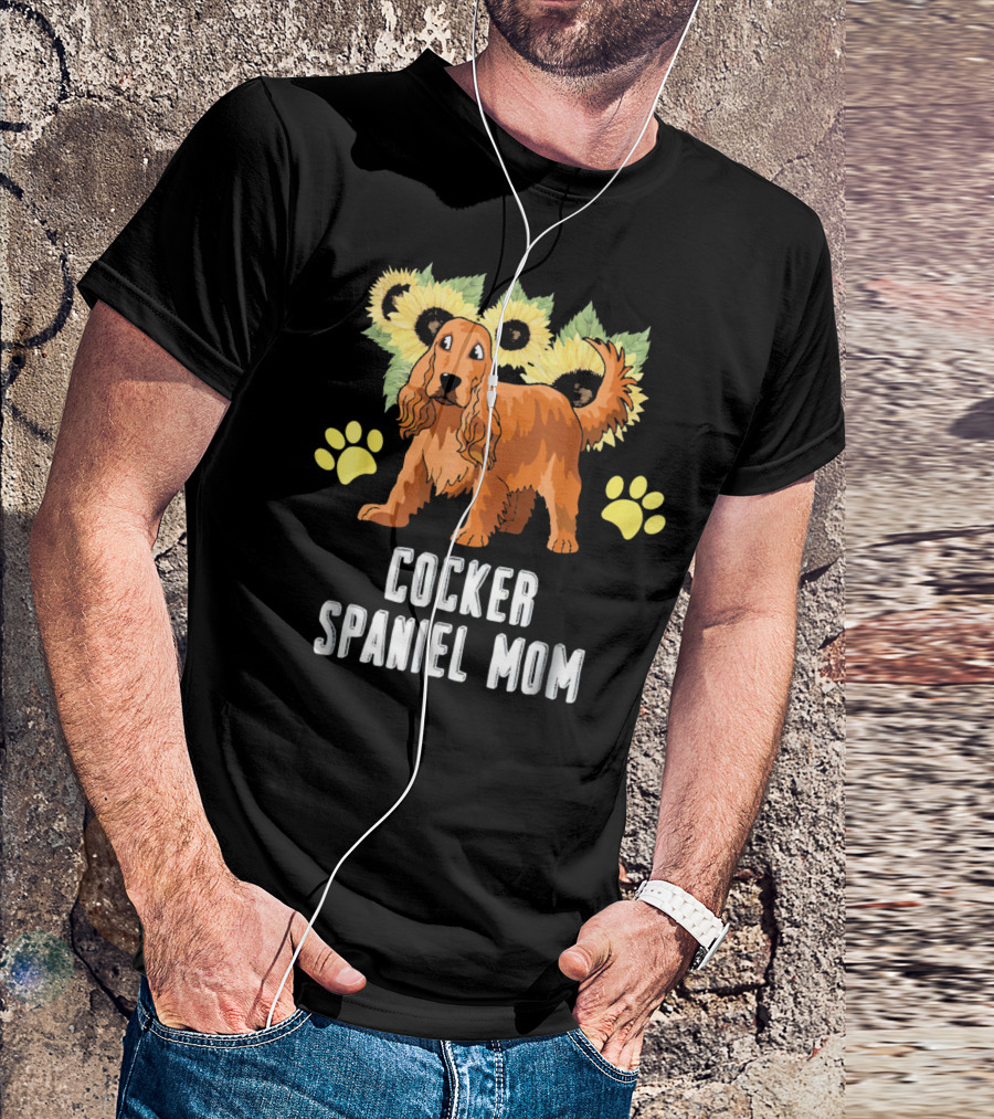 Cocker Spaniel Mom Sunflower Paw Prints T-Shirt