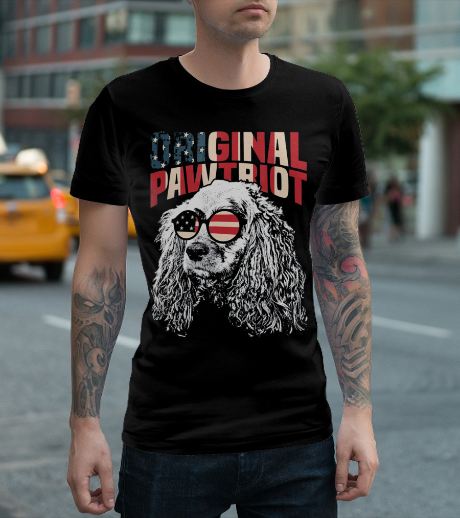 Cocker Spaniel Original Pawtriot American Flag July 4th Funny T-Shirt