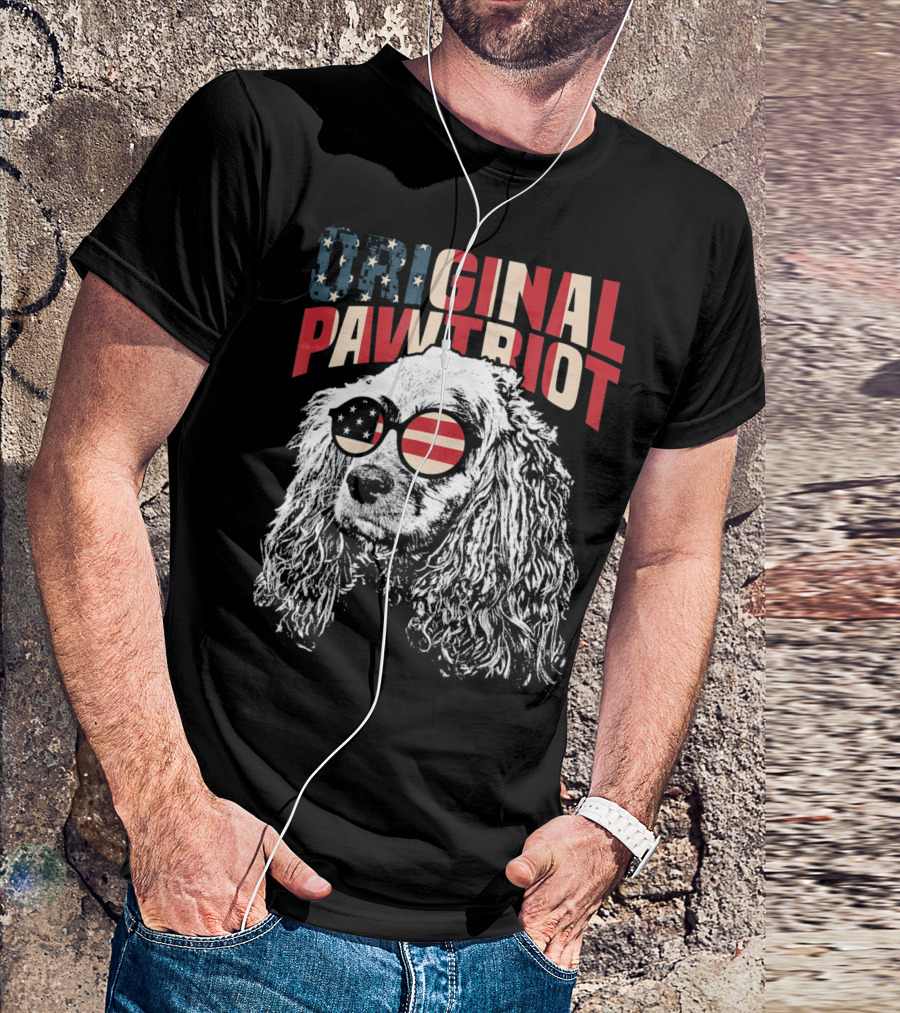 Cocker Spaniel Original Pawtriot American Flag July 4th Funny T-Shirt