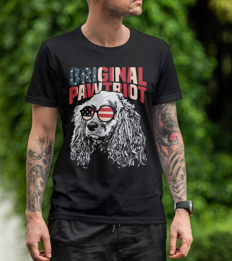 Cocker Spaniel Original Pawtriot American Flag July 4th Funny T-Shirt