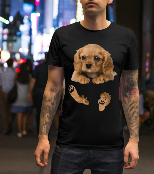 Cocker Spaniel Puppy In Pocket With Paw Prints T-Shirt