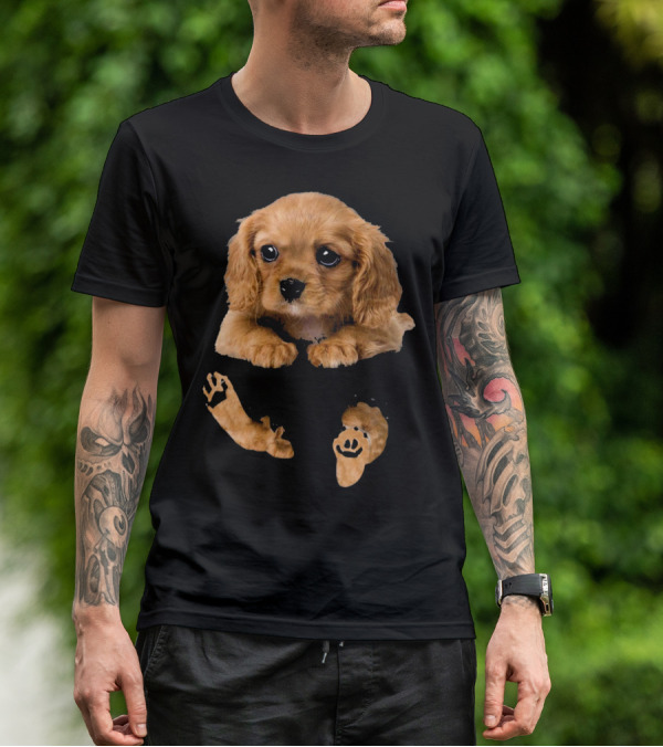 Cocker Spaniel Puppy In Pocket With Paw Prints T-Shirt