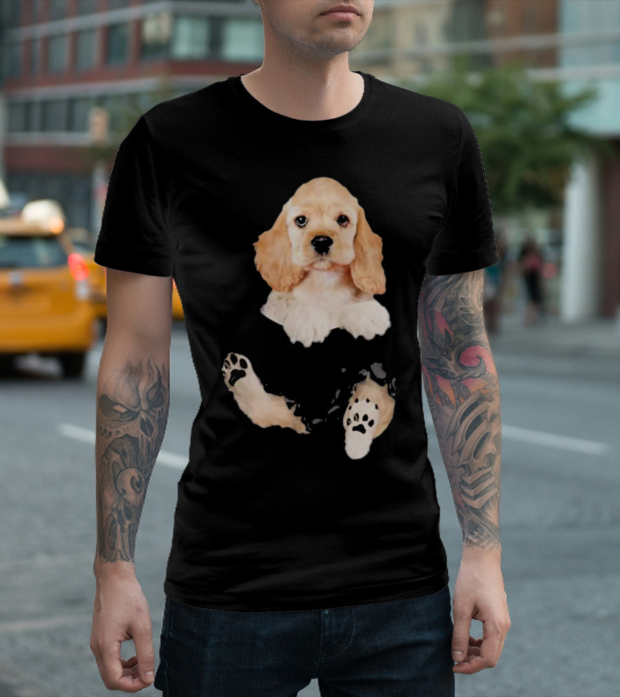 Cocker Spaniel Pocket Dog Lover Puppy Face Paw Prints T-Shirt