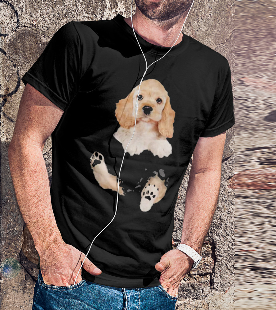 Cocker Spaniel Pocket Dog Lover Puppy Face Paw Prints T-Shirt