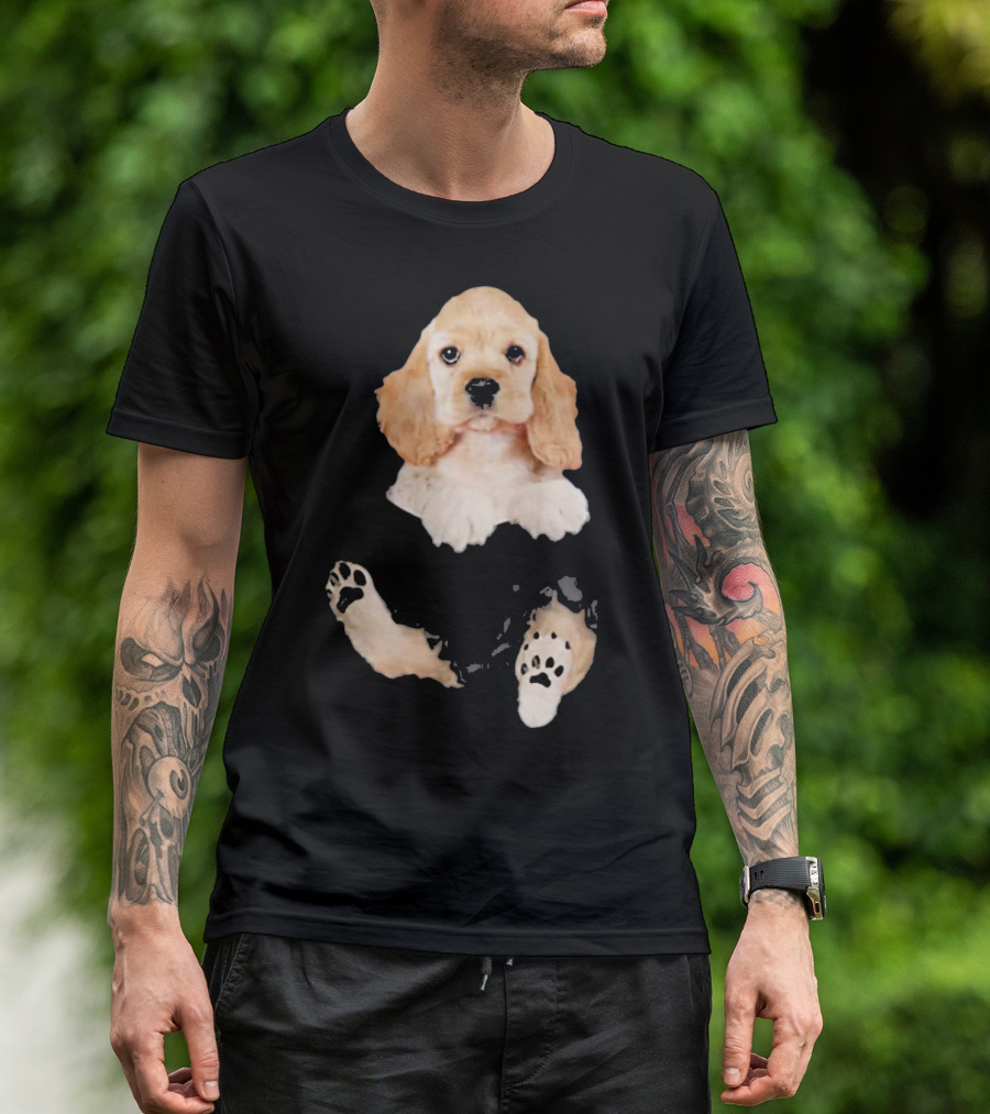 Cocker Spaniel Pocket Dog Lover Puppy Face Paw Prints T-Shirt