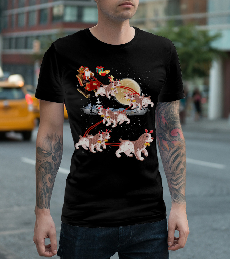 Cocker Spaniel Reindeer Christmas Santa Sleigh Moon T-Shirt
