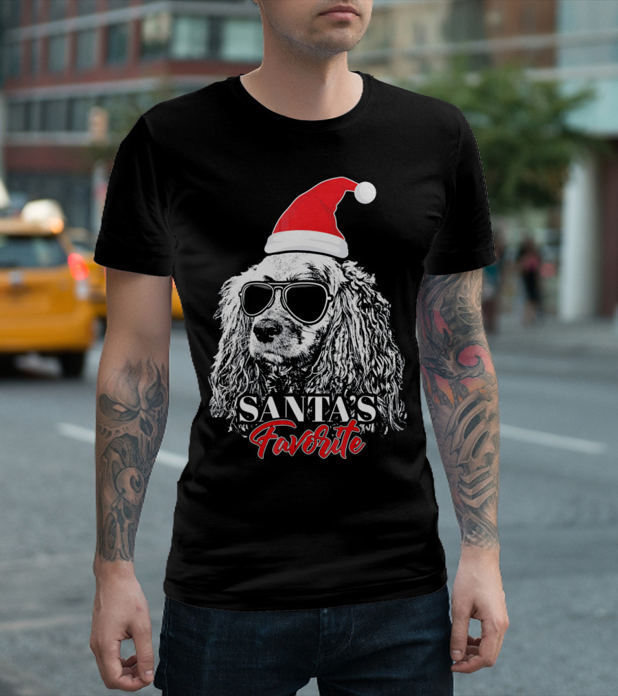 Cocker Spaniel Santa's Favorite Christmas Hat Sunglasses T-Shirt
