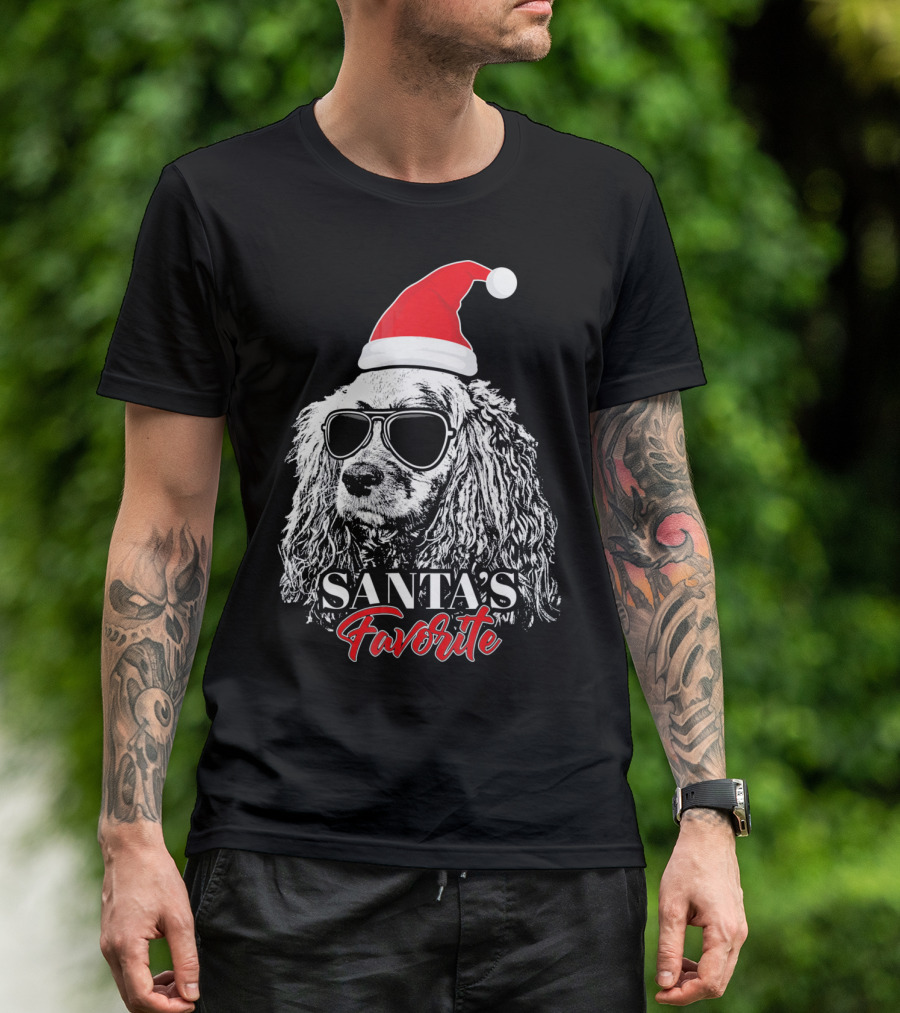 Cocker Spaniel Santa's Favorite Christmas Hat Sunglasses T-Shirt
