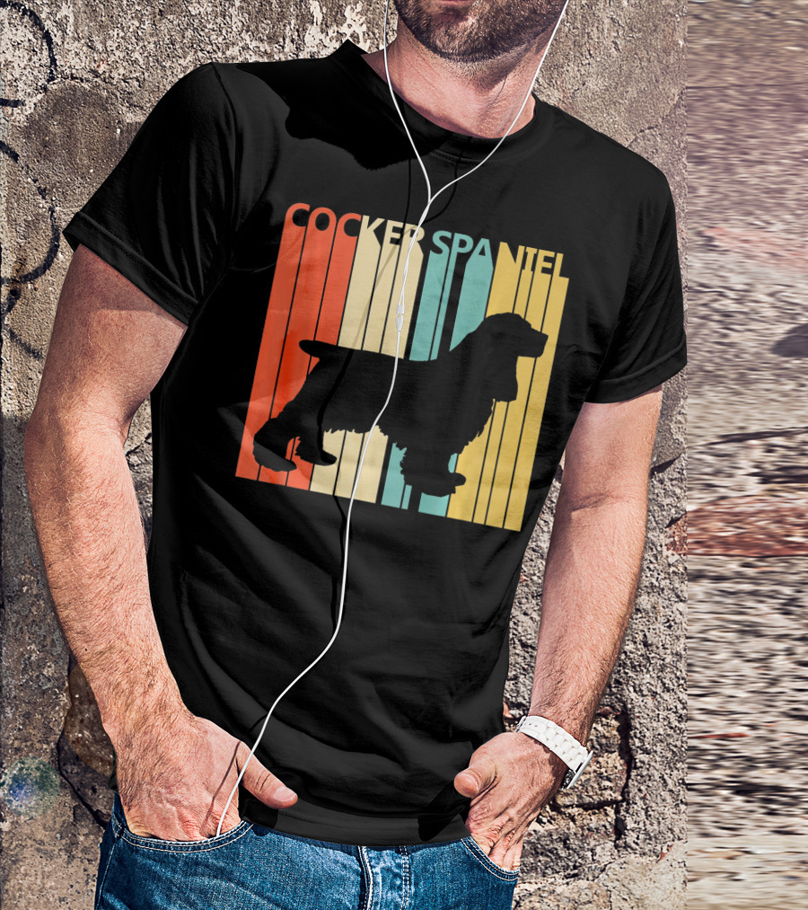 Cocker Spaniel Silhouette Retro Colors For Dog Dad T-Shirt