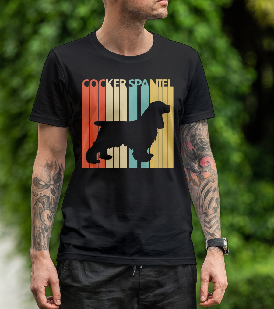 Cocker Spaniel Silhouette Retro Colors For Dog Dad T-Shirt